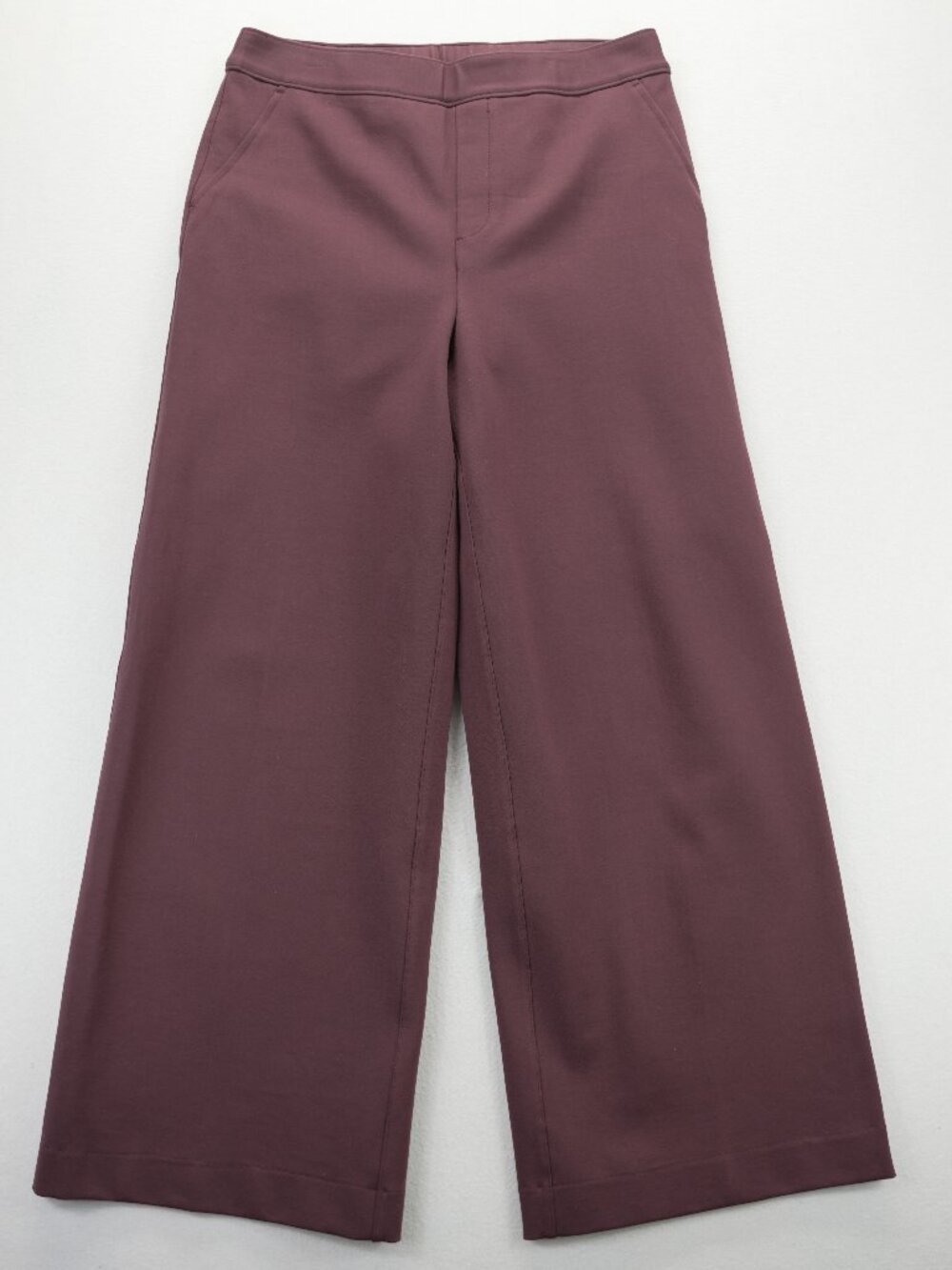 Spanx Pants Womens Medium Burgundy Wide Pull On Ponte Knit Stretch High Rise
